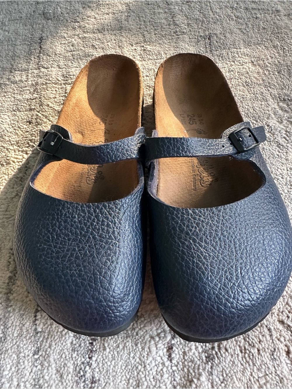 Birkenstock Women’s Navy Blue Leather Mary Jane clogs w Buckle size 38 (7.5 us) - Picture 2 of 11